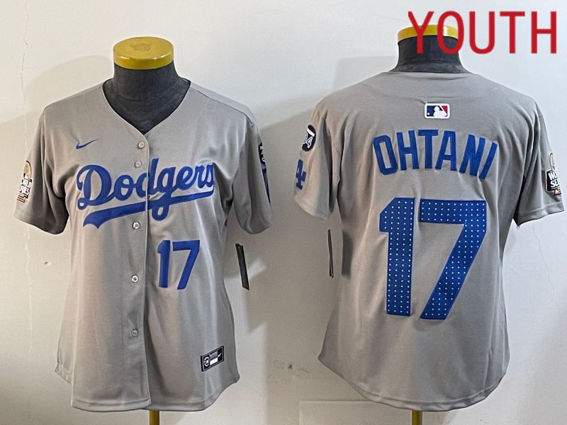 Youth Los Angeles Dodgers #17 Ohtani Grey Game 2024 Nike MLB Jersey style 12053->women mlb jersey->Women Jersey